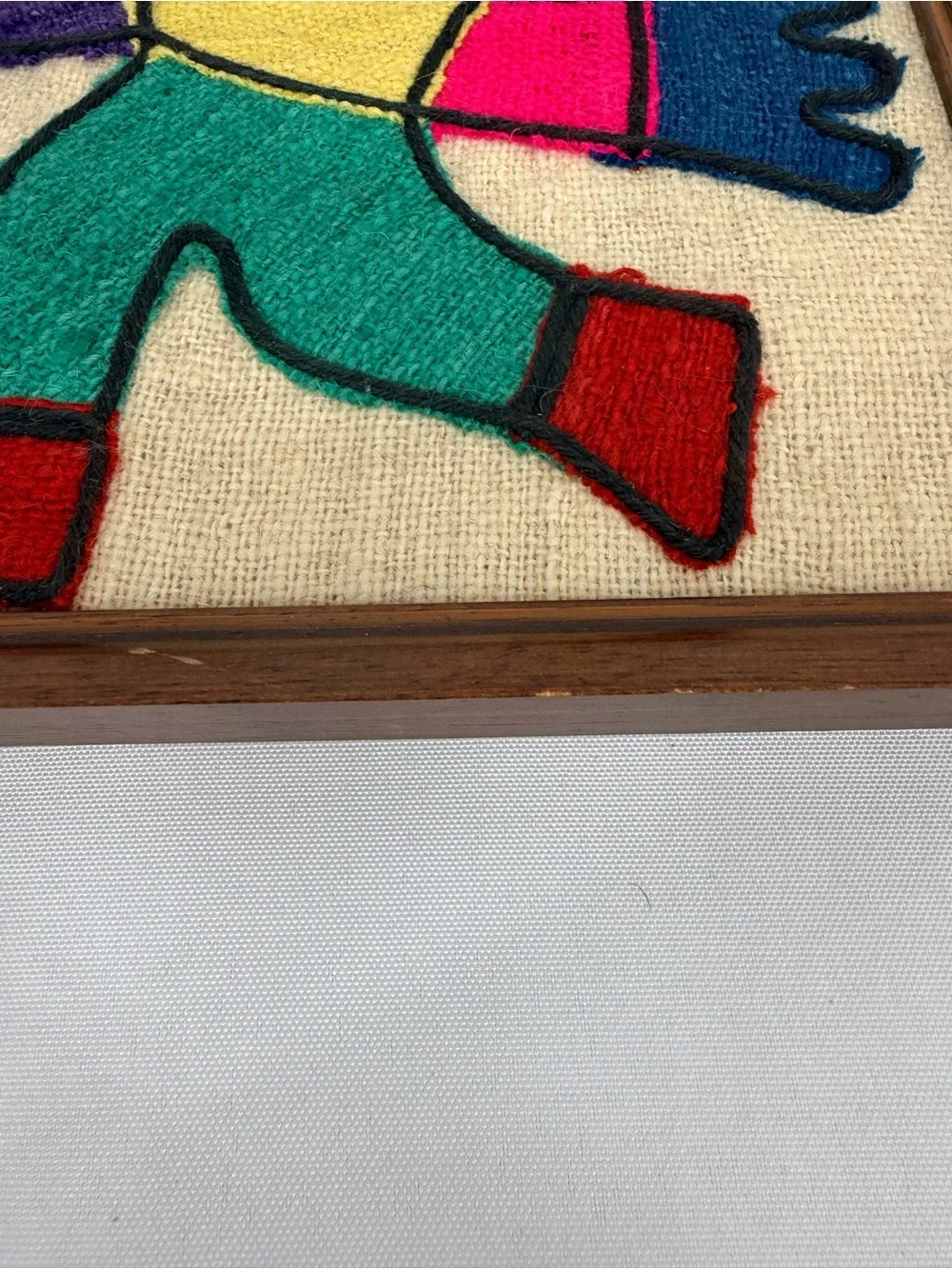Vintage South American Wool Embroidery Burlap Wall Art